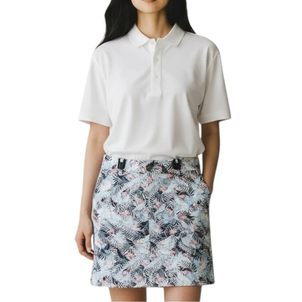 CHRISTOPHER & BANKS Leaf / Flamingo Print Skort in Blue/White/Pink Size 14P NWT
